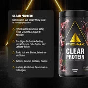 PEAK Clear Protein Dose, Seitenansicht mit Zutaten- und Nährwertangaben