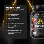 Createston Classic+ Etikett von PEAK mit Zutaten-Information auf schwarzer Dose