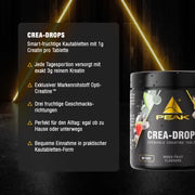 PEAK Crea-Drops Kautabletten-Packung: Vorderseite mit Warnhinweisen und Infos