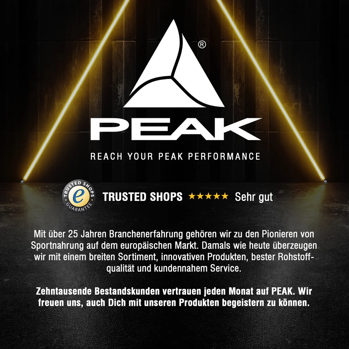PEAK Logo und Slogan „Reach your peak performance“ auf Verpackung