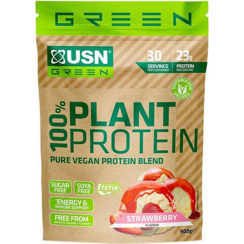 Pflanzenprotein-Beutel Erdbeer 900 g, USN GREEN, veganer Proteinmix