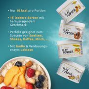 PEAK Yummy Flav Powder Apfelstrudel, Packung mit Inhaltsstoff-Infos
