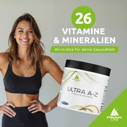 Nahrungsergänzungskapseln PEAK Ultra A-Z: weiß-grüne Dose mit Etikett