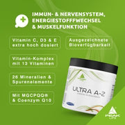 Nahrungsergänzungskapseln PEAK Ultra A-Z: Dose mit Label zu Vitaminen, 26 Portionen