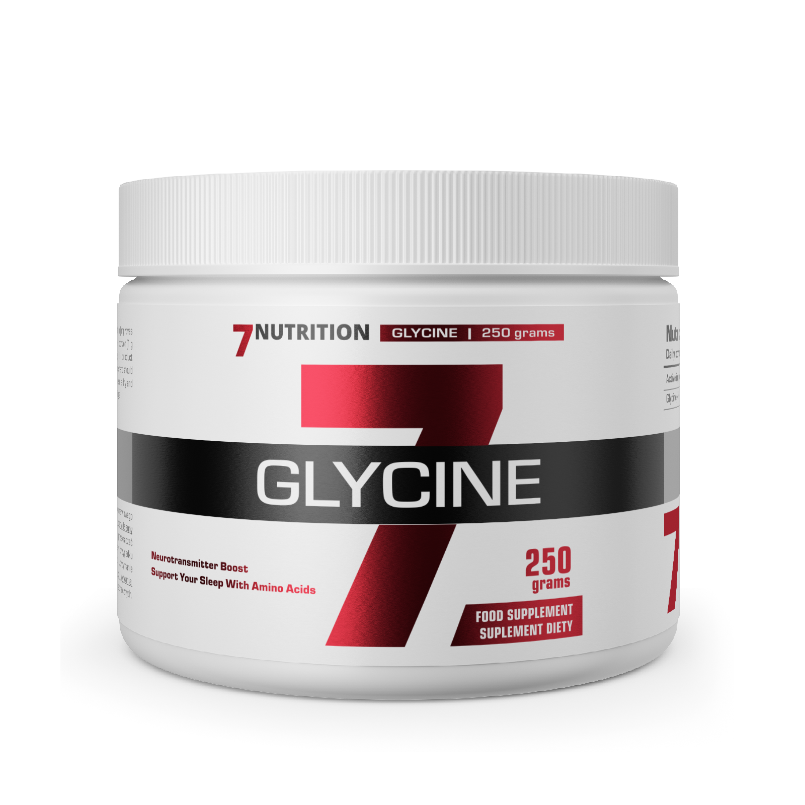 Glycin 250 g Nahrungsergänzung in weißer Dose, Vorderetikett