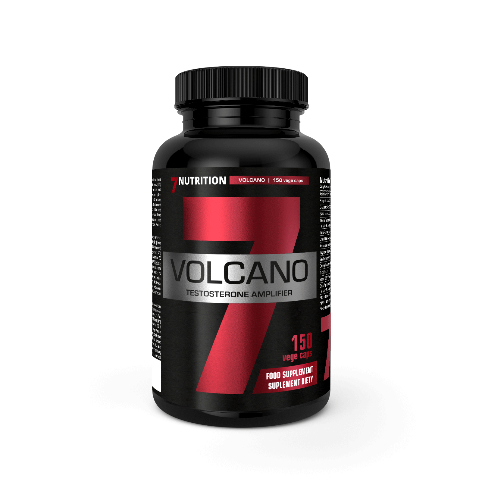 7Nutrition Volcano 150 vege Kapseln, schwarze Dose mit rotem Volcano-Logo