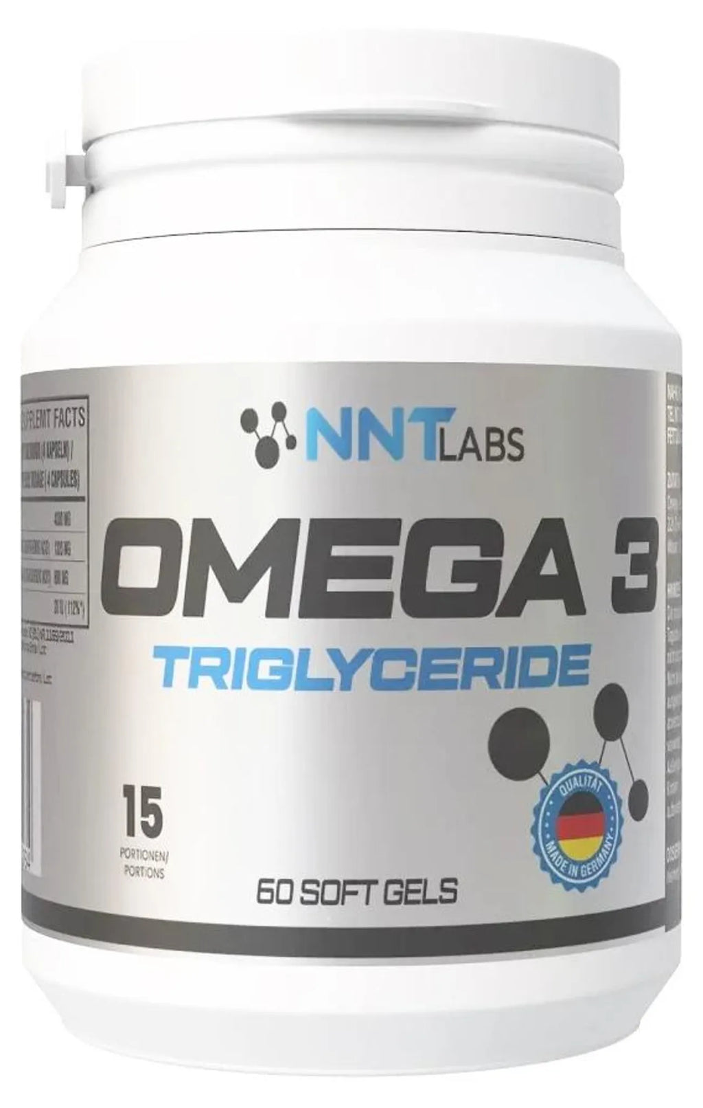 Omega-3-Fischöl-Kapseln in weißer Dose, 60 Softgels, NNT Labs