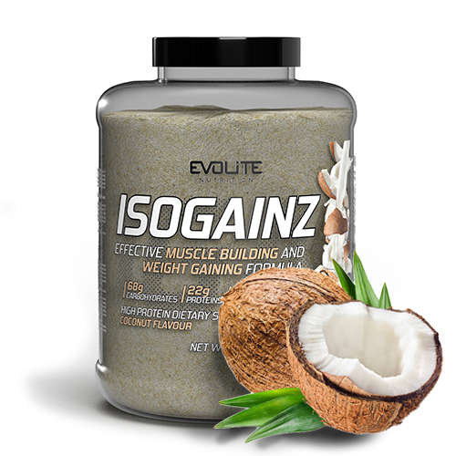 Evolite Nutrion Isogainz Kokos Dose mit schwarzem Deckel