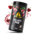 Kollagen-Dose PEAK Collagen Pro mit Kirschgeschmack, schwarze Dose mit Kirschmotiven.