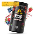PEAK Epic Pump Unlimited Dose mit Fresh-Berry-Geschmack, umgeben von Beeren