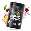 PEAK Epic Refuel Dose, schwarz mit Cherry-Lemon-Design und Comic-Grafik