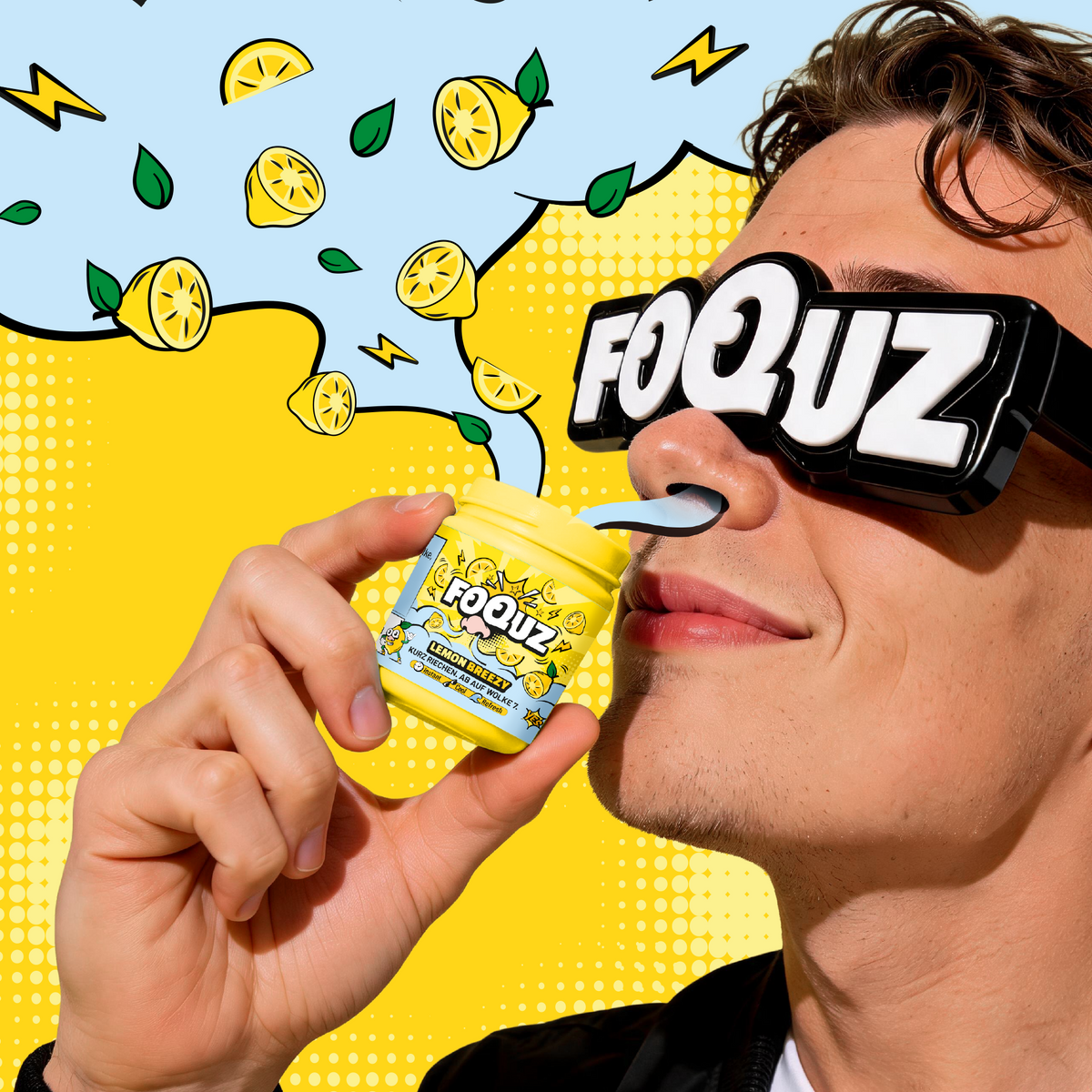 FOQUZ Lemon Breezy Portionsbeutel in Gelb mit Zitronenaufdruck