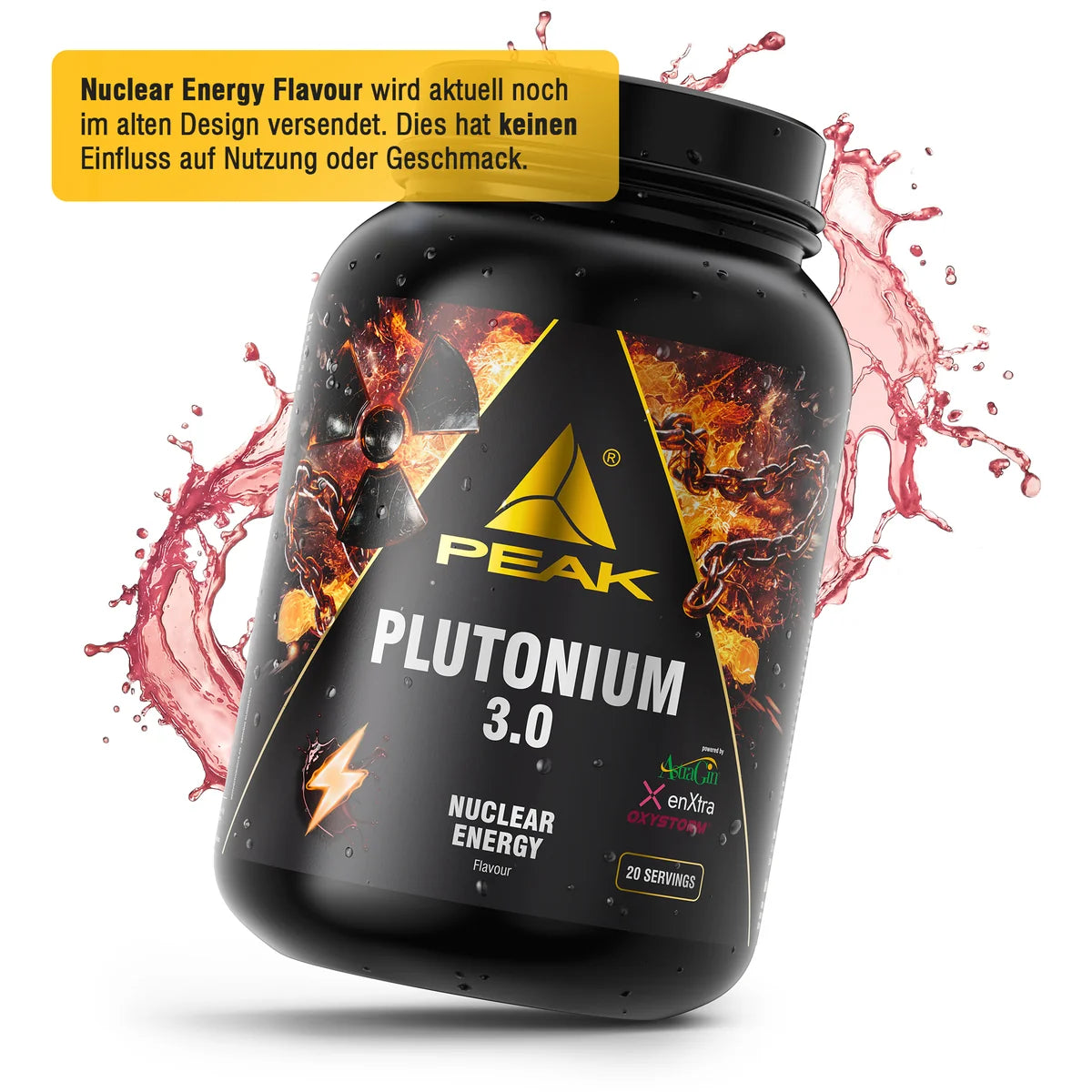 PEAK Plutonium 3.0 Dose mit schwarzer Verpackung und Hot Blood Orange Aufdruck