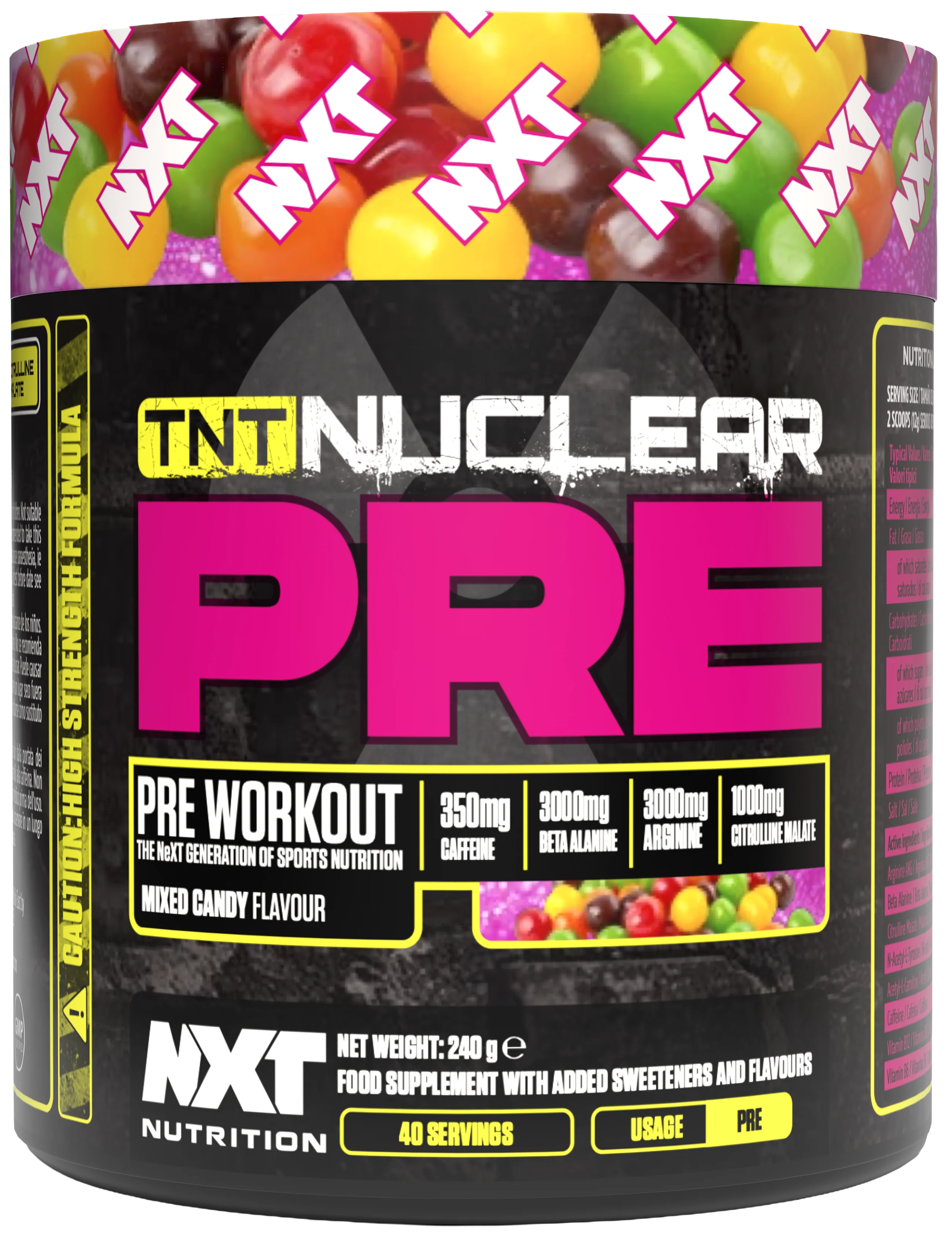 NXT TNT Nuclear PRE 240g – Mixed Candy Pre-Workout Pulver, 40 Portionen