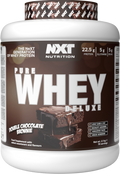 NXT Nutrition Pure Whey Deluxe 2.1kg tub, Double Chocolate Brownie flavor label