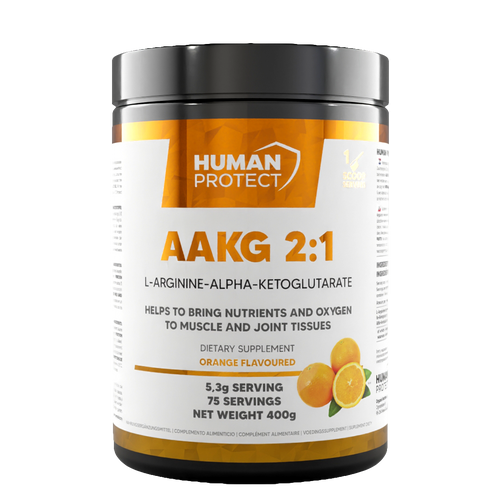 Nahrungsergänzungs-Dose mit AAKG 2:1-Aufschrift, orange Design, silberner Deckel