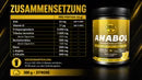 Anabol Dose: Rückseitenetikett mit Zusammensetzung und Nährwertangaben, schwarz-gelb
