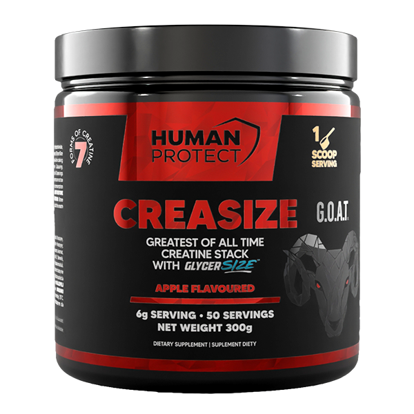 CreaSize 300g Apple tub front: 1 scoop, 50 servings, G.O.A.T.