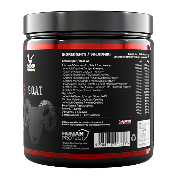 CreaSize 300g Apple tub ingredients panel with nutrition table