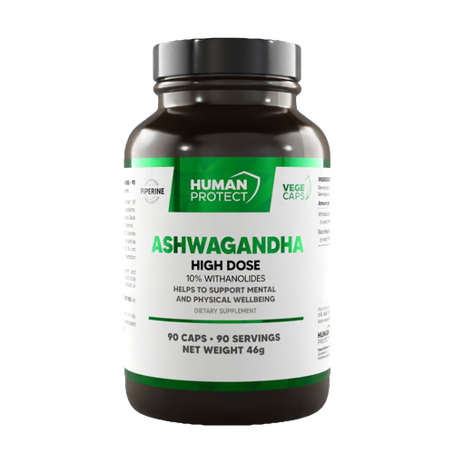 Ashwagandha High Dose Kapselglas mit grünem Aufdruck und 90 Kapseln