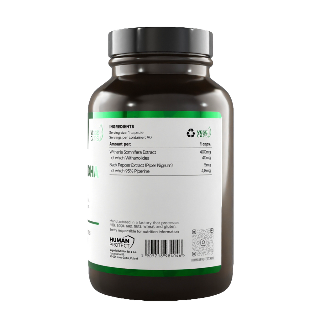 Ashwagandha High Dose Rücketikett mit Barcode und Nährwertangaben