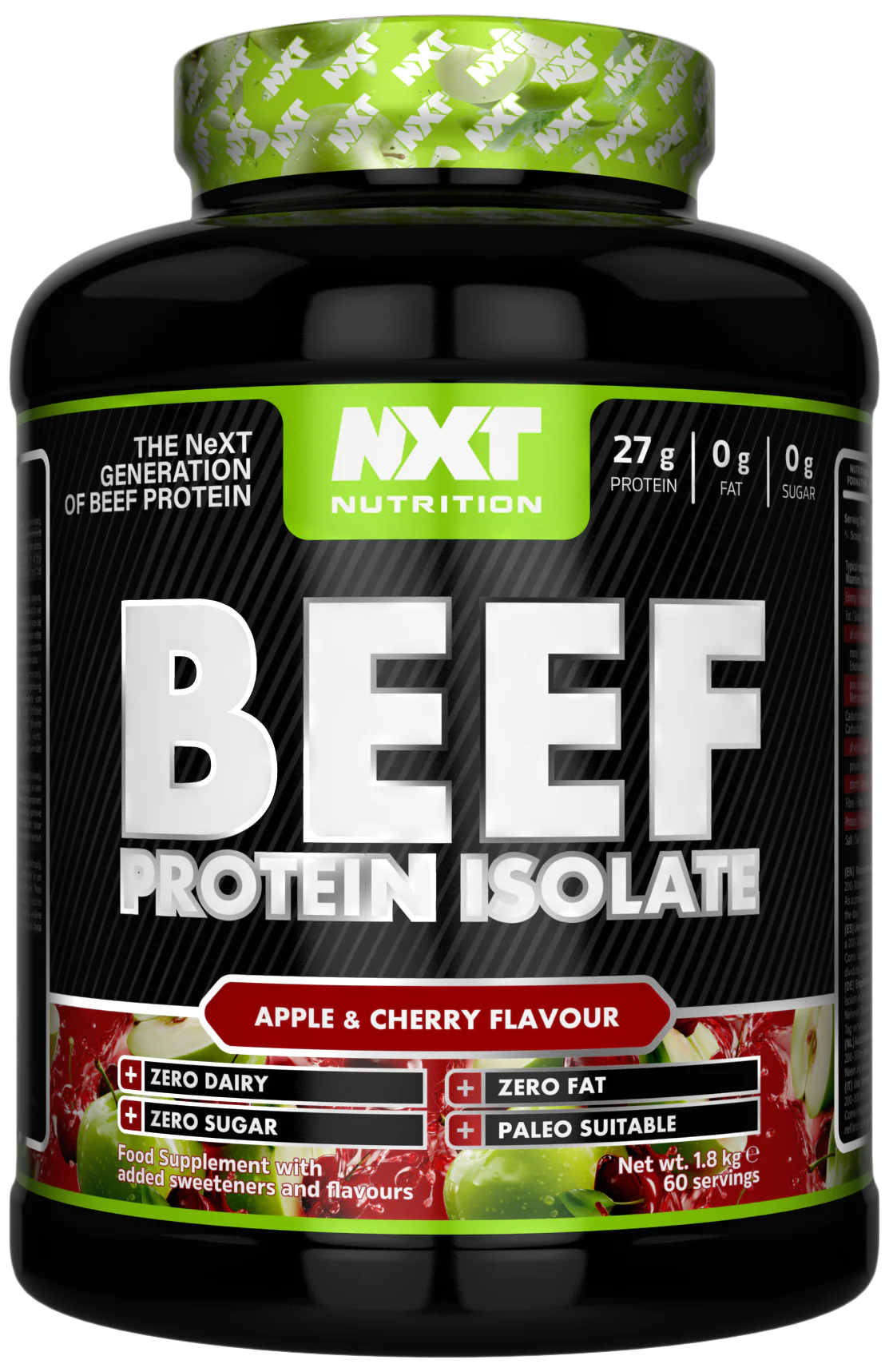 NXT Nutrition Beef Protein Isolat im Becher, Aroma Apple & Cherry, 1,8 kg