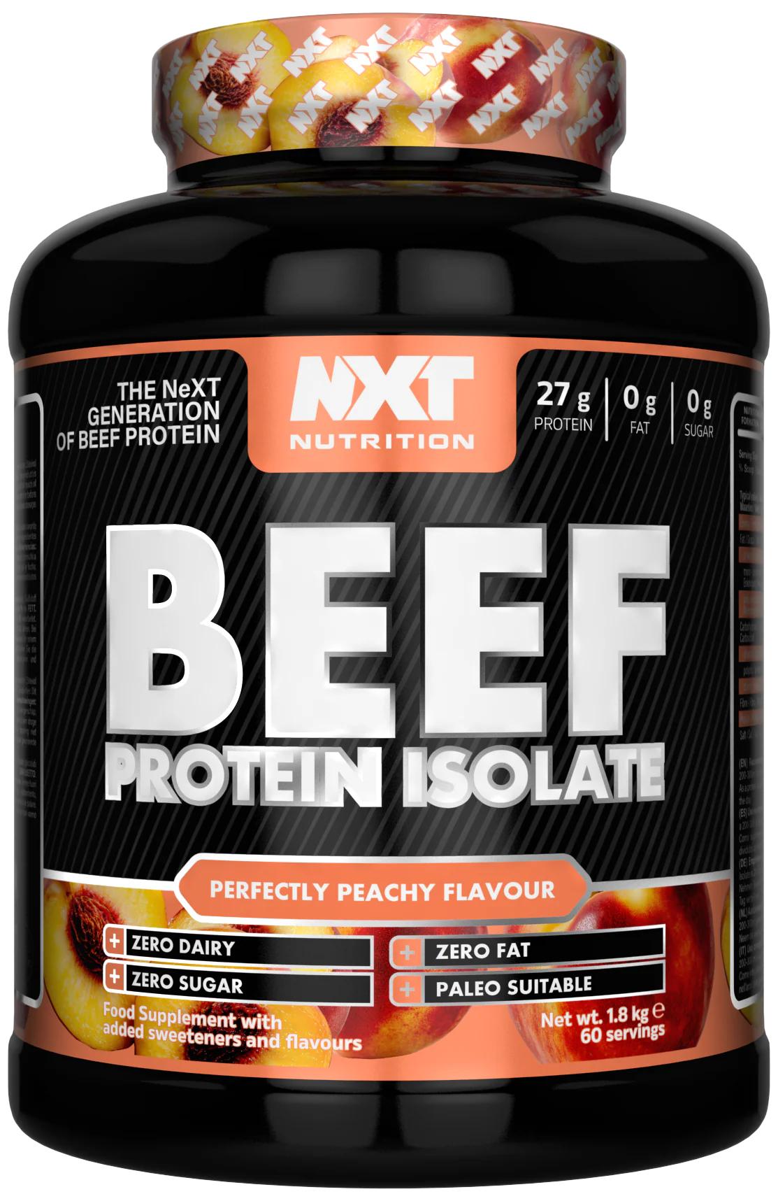 NXT Nutrition Beef Protein Isolate, 1,8 kg, Pastell-Peach Geschmacksrichtung, Dose