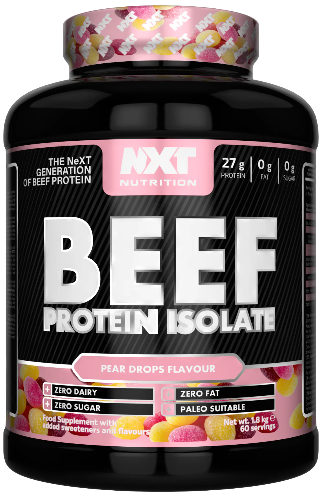 Rindprotein-Isolat (1,8 kg) Dose mit Geschmack Birnen-Tropfen, NXT Nutrition