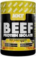 Beef Protein Isolate 540g tub, Fruit Burst flavor label, zero sugar and zero fat