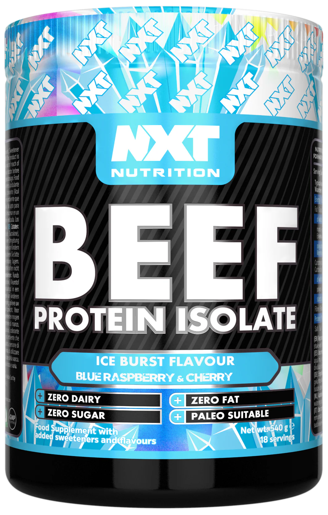 NXT Nutrition Beef-Protein-Isolat-Dose, Ice Burst, blaues Etikett
