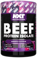 NXT Nutrition Beef Protein Isolate 540 g, violetter Becher mit Mmmto-Flavor-Aufdruck