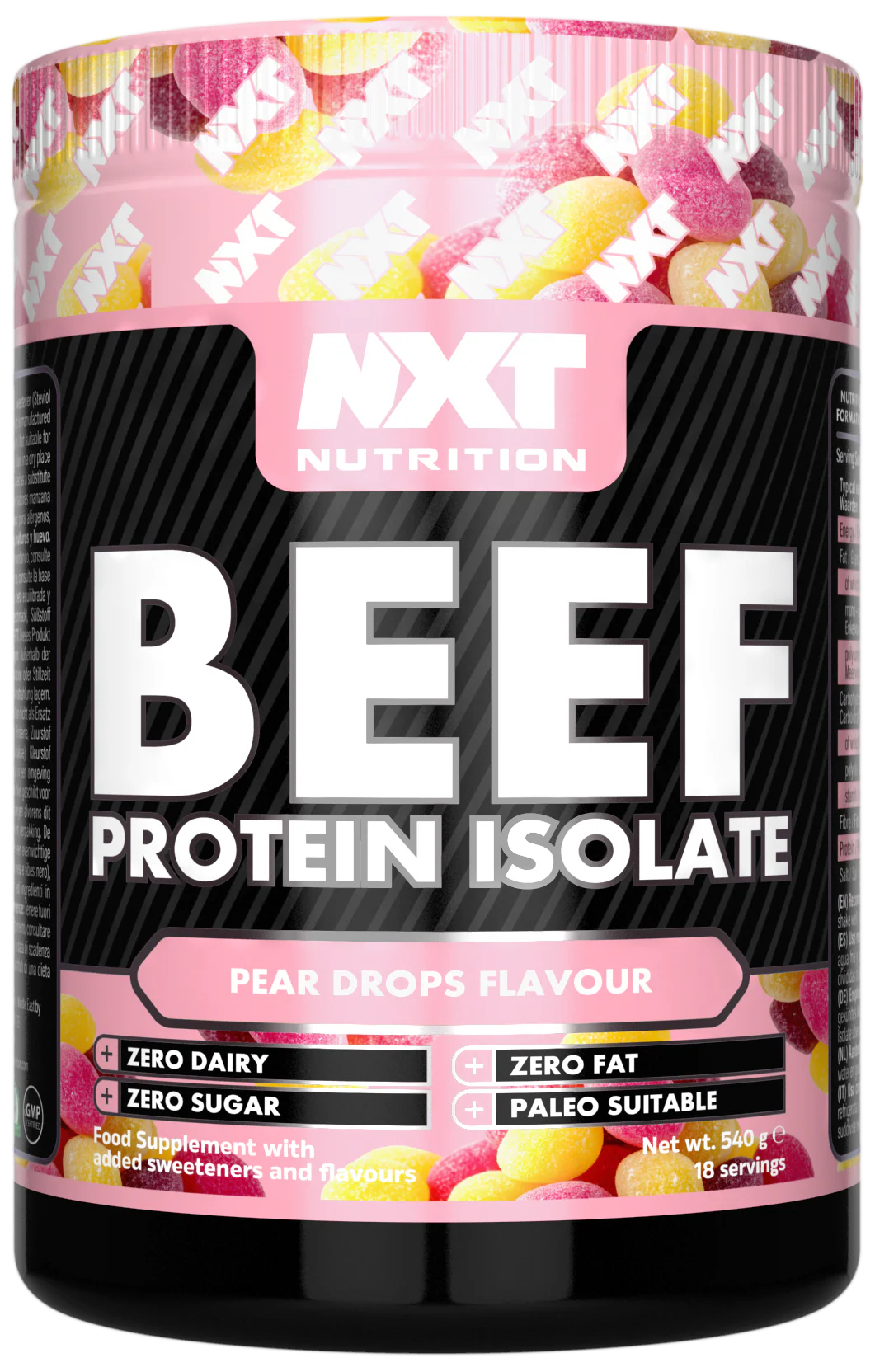 NXT Nutrition Beef Protein Isolat 540 g, Pear Drops, Protein-Dose