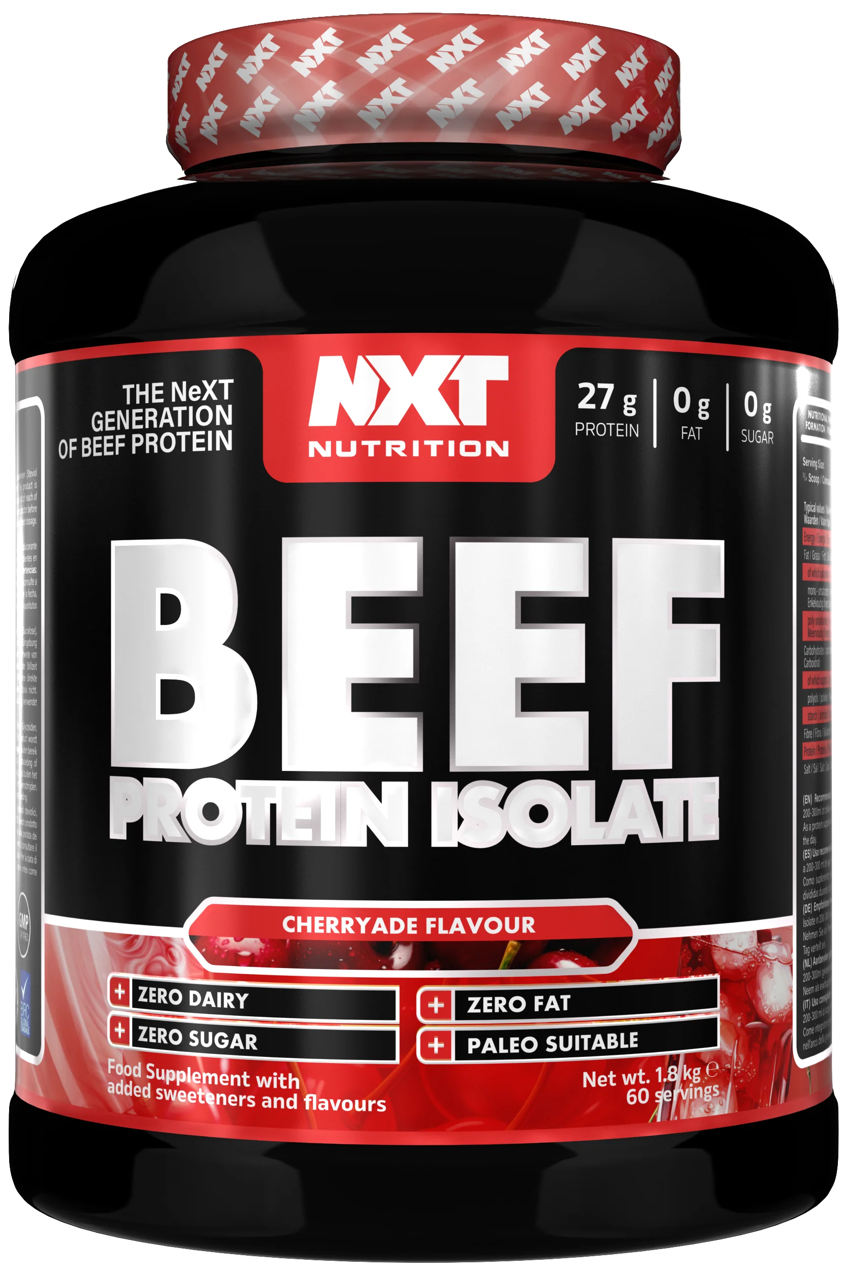 Beef Protein Isolate 1.8kg Cherryade protein powder tub, zero dairy, zero sugar