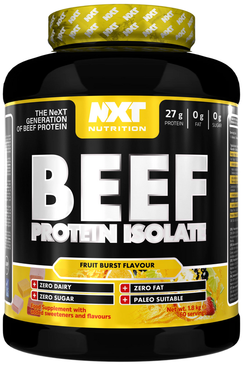 Rindprotein-Isolat Dose 1,8 kg, Fruit Burst, schwarz-gelb, 27 g Protein/Portion