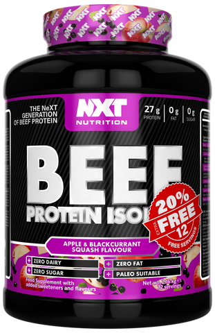 Proteinpulver-Dose Beef Protein Isolat, lila-schwarz, Apfel & Schwarzer Johannisbeere
