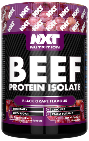 Protein-Isolat-Dose NXT Nutrition: Rind-Protein-Isolat, schwarzer Traube Geschmack