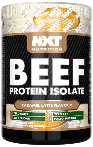 Protein-Isolatdose mit Caramel-Latte-Aroma, NXT Nutrition, Nährstoffetikett