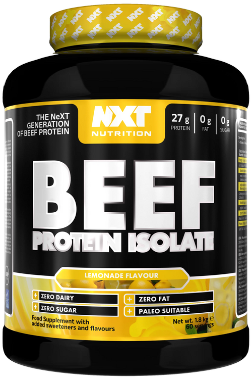 Beef-Protein-Isolat Dose mit schwarz-gelbem Etikett, Lemonade, 1,8 kg