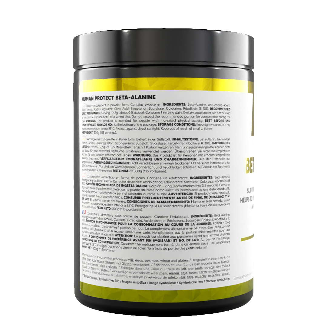 Beta-Alanine 300g Lemon tub back label with directions and ingredients