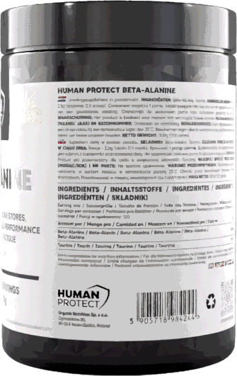 Beta-Alanine supplement tub with white label and ingredient panel