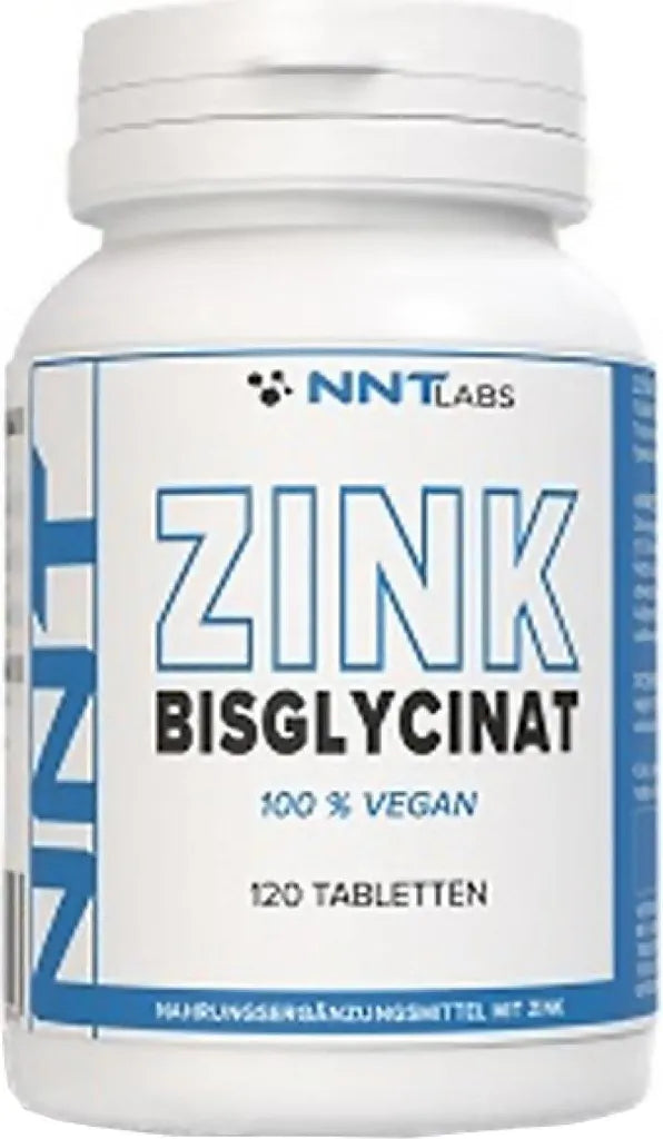 Zink-Bisglycinat Tabletten, Flasche mit Etikett „NNTLABS“, 120 Tabletten