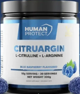 CitrUargin Nahrungsergänzung im Glas mit blauem Etikett „Blue Raspberry“