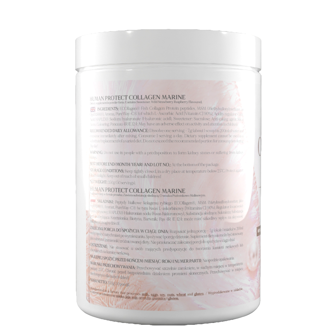 Collagen-Marine Dose mit Rückseitenangaben zu Zutaten und Verzehrempfehlung