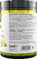 Creatine Monohydrate 500 g Lemon supplement jar, close-up back label and barcode