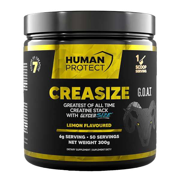 CreaSize 300 g Dose, Frontetikett mit G.O.A.T. und gelber Lemon-Angabe