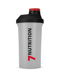 7Nutrition Shaker, transparenter Becher mit schwarzem Deckel und rotem Logo