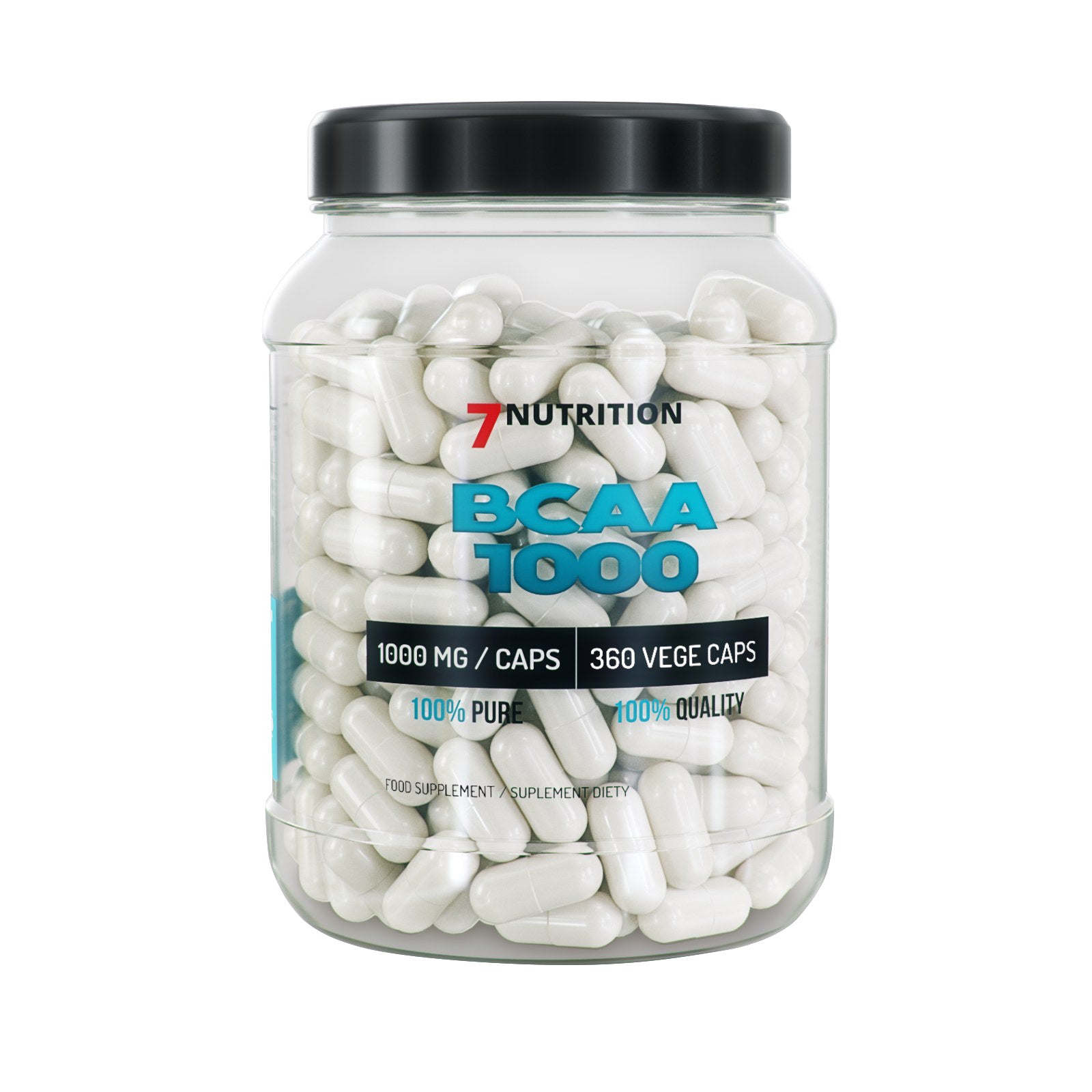 BCAA-Kapseln in 7Nutrition-Dose, 360 vegetarische Kapseln, 1000 mg pro Kapsel