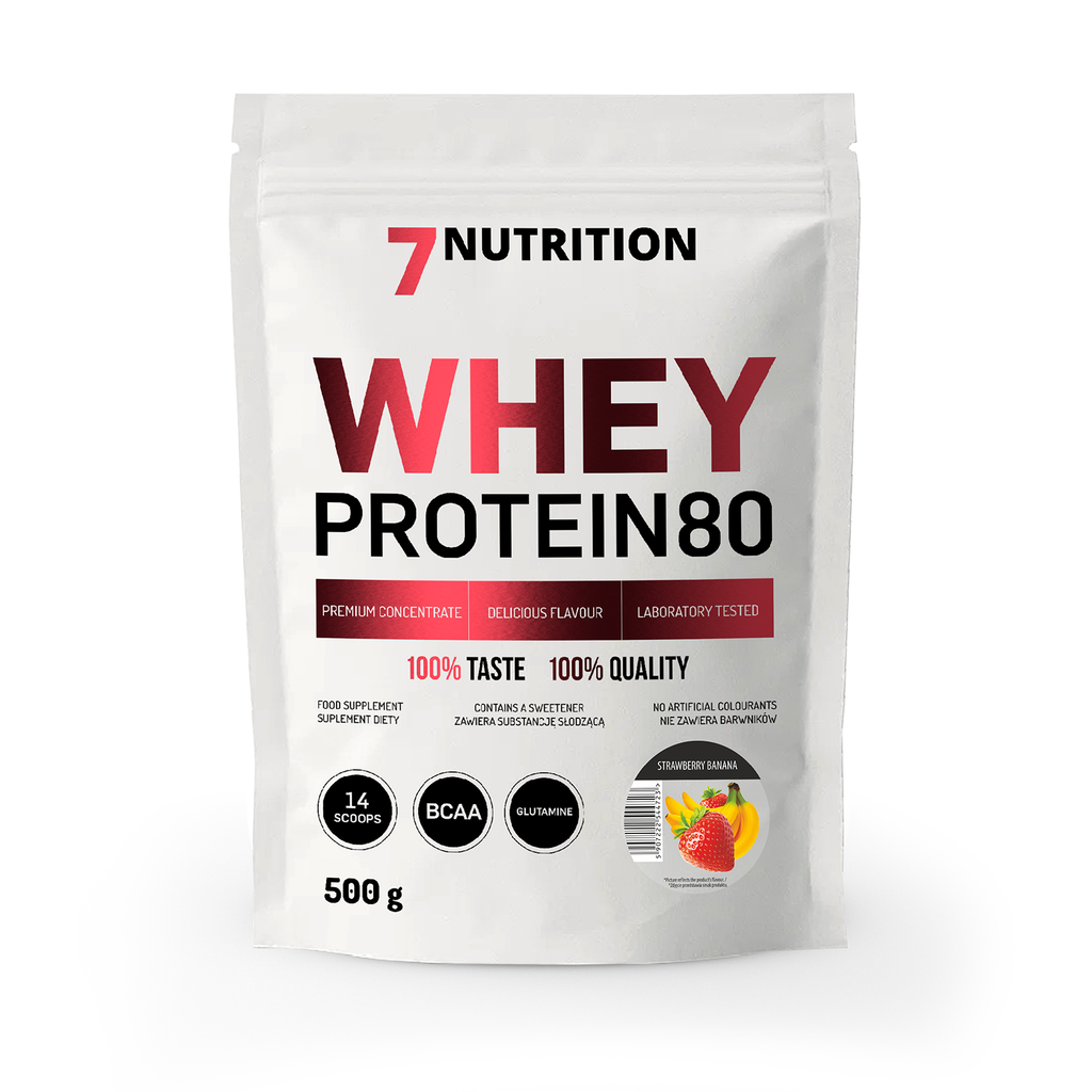 Whey-Proteinbeutel 80 (500 g) von 7 NUTRITION, Erdbeer-Banane