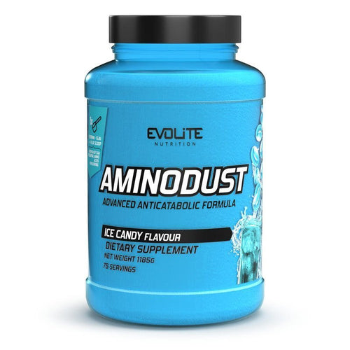 Aminodust Supplementflasche, türkisblau, Vorderansicht mit Ice-Candy-Etikett