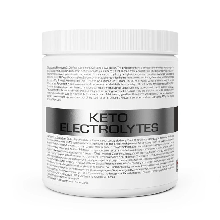 Rückseite der Dose mit Zutaten- und Nährwertangaben zu Keto-Elektrolyten
